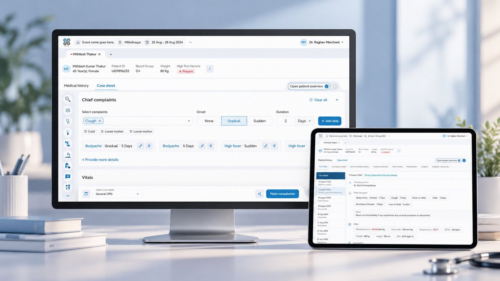 Offline-first health platform on a desktop and tablet